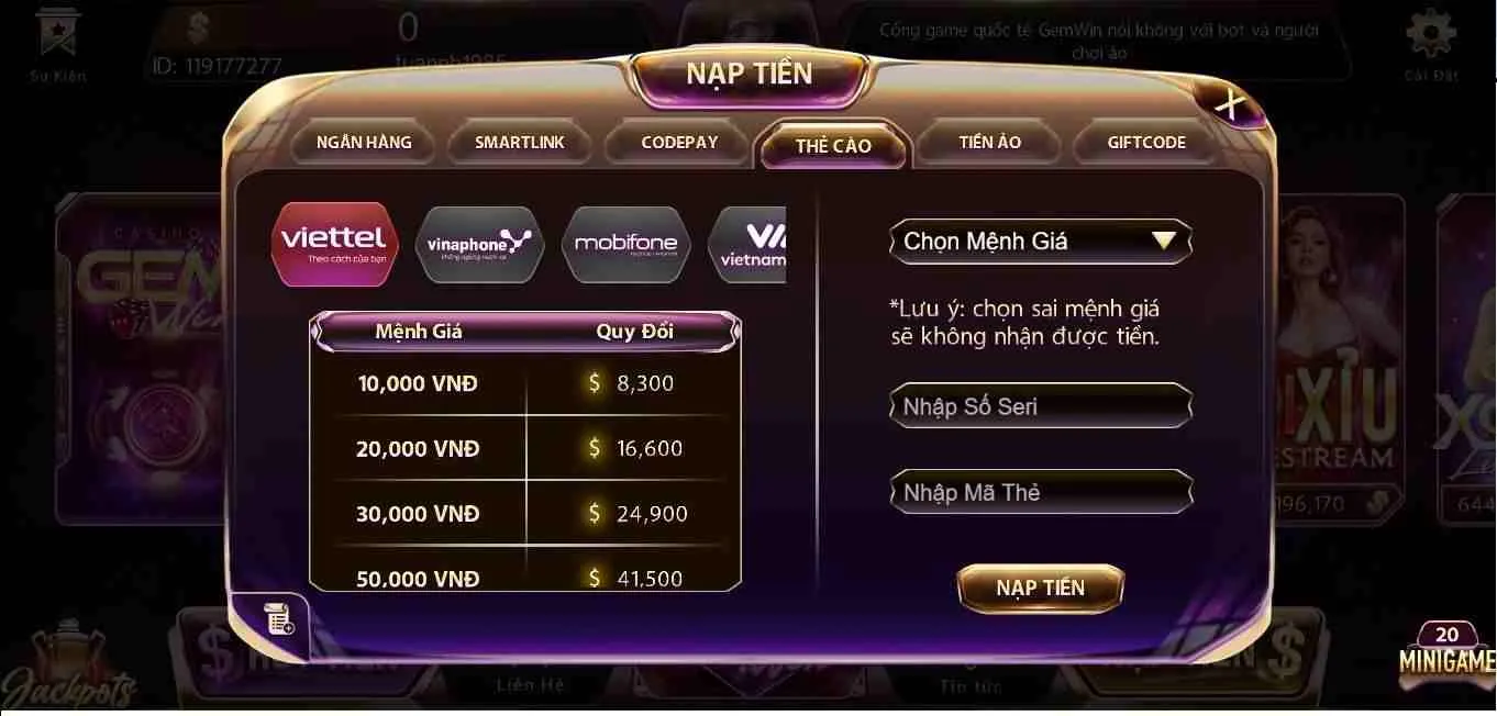 Nạp tiền gem win